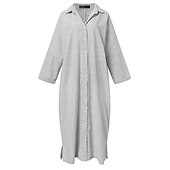 preiswerte bedruckte Kleider aus Baumwolle und Leinen-Damen Schwarz Weiß Hellgrün Sommer Frühling Herbst Maxikleid Baumwoll-Leinen-Kleider Freizeitkleid Shiftkleid Basic Lässig Outdoor Winterkleid Urlaub Lässiger Schnitt Gestreift Hemdkragen
