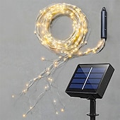 abordables Guirlandes solaires-luciole solaire bouquet lumières de jardin extérieur cascade guirlande lumineuse 2m 180leds avec 8 modes clignotants pour patio décoration de fête de mariage arbre de noël el 5mm blanc chaud blanc
