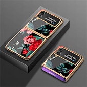 Недорогие Чехлы для Samsung-телефон Кейс для Назначение SSamsung Galaxy Z Flip 5 Z Flip 4 Z Flip 3 Кейс на заднюю панель Флип Мода Защитная пленка для объектива камеры Цветы Закаленное стекло