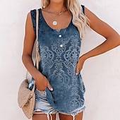 Women's Camisole Tank Top Streetwear Casual Floral Buttons Print Sleeveless Regular Tops V Neck Daily Holiday Weekend Navy Blue3