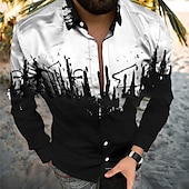 economico Geometrica-Per uomo Geometrica Rendering Camicia Camicia con bottoni Manica corta Di tendenza Originale Informale Informale Giornaliero Spiaggia Primavera estate Collo ripiegabile Bottone giù Nero / Bianco