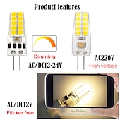 お買い得  LEDバイピンライト-10個のg4led電球3wはjcハロゲン30w電球を置き換えることができます暖かい白自然光白色光調光ac/dc12-24vフリッカーフリーac/dc12およびac220vはキャビンの下のアイスホッケーランプ照明に適用可能
