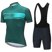 preiswerte Herrenbekleidungs-Sets-21Grams Herren Radtrikot mit Radhose kurz Trägern fahrradbekleidung set Kurzarm MTB Mountain Rennrad Schwarz Grün Dunkelgrün Streifen Fahhrad Sportkleidung 3D-Pad Atmungsaktiv Rasche Trocknung /