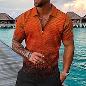 cheap Vacation-Men&#039;s Geometric Hawaiian Polo Shirts Golf Shirt Short Sleeve Polo Shirts Collared Shirts Casual Beach Wear Vacation Wear Party Outfits 3D Print Quarter Zip Polo Yellow Pink Blue