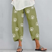 cheap Graphic Cotton Linen Pant-Women&#039;s Normal Cotton Linen Pants Chinos Slacks Basic Casual / Sporty Ankle-Length Mid Waist Graphic Prints Dandelion Pocket Baggy Print Comfort Inelastic Daily Weekend Gray Green Black Red Blue