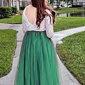 billiga Brudnäbbsklänningar-Barn flickors blommig klänning strandbröllop avslappnad tulle klänning fest rynkad mesh spets grön vit blå maxi lång ärm prinsessan söta klänningar festklänning online vanlig passform 4-13 år klänning
