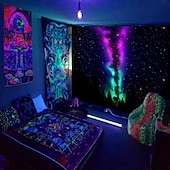 tanie Blacklight gobelin-gobelin z czarnym światłem UV reaktywny świecący w ciemności świecący neonowy psychodeliczny trippy mglisty wiszący gobelin ścienny sztuka mural do salonu sypialnia gwiazda lew