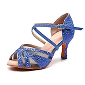 abordables Chaussures de danses latines-chaussures de danse à strass argentées pour femmes avec lanières croisées - talons ouverts pour salle de bal et latine