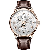 cheap Mechanical Watches-Mechanical Watch for Men Business Luxury Analog Wristwatch CalendarAutomatic Self-winding Moon Phase Waterproof Noctilucent Genuine Leather Watch Gift