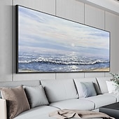 baratos Pinturas de Paisagens-Pintura a óleo pintada à mão à mão arte da parede pôr do sol marinha pintura a óleo moderna textura abstrata decoração para casa decoração lona enrolada sem moldura não esticada