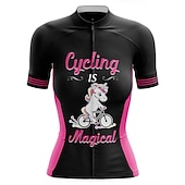 cheap Women's Jerseys-Women's Cycling Jersey Graphic Rainbow Unicorn Short Sleeve Bike Jersey Top with 3 Rear Pockets Mountain Bike MTB Road Bike Cycling Fast Dry Quick Dry Soft Reflective Strips Sports Rose Red + Black