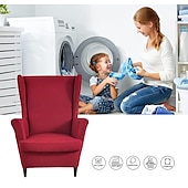 abordables Cubierta de sillón y silla sin brazo-Funda elástica de color sólido para sillón orejero, funda de licra, funda para sillón orejero, funda de color burdeos y rojo con parte inferior elástica para decoración de sala de estar y dormitorio
