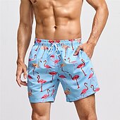 お買い得  動物と鳥-男性用 グラフィック フラミンゴ スイミングトランクス ボードショーツ スイムショーツ ミディアムウエスト ファッション ハワイアン クラシック カジュアル 日常 祝日 メッシュ裏地付き 弾性ウエスト プリント デザイナー 衣類