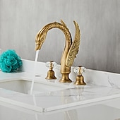 preiswerte Mehrere Löcher-weit verbreitete waschtischmischbatterie, 2 griff 3 löcher waschtischarmaturen schwan edle luxus goldene und ölgeriebene bronze badarmaturen
