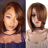 preiswerte Hochwertige Perücken-Kurz geschnittene Bob-Synthetikperücken für Frauen, hitzebeständiges Kostüm, afroamerikanische Perücken mit seitlichem Pony, natürliche schwarze Vollperücken sehen echt aus