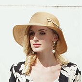 preiswerte Partyhut-elegante Strandstrohhüte mit Satinschleife 1pc lässig / Urlaubskopfbedeckung / böhmische Strandstrohkopfbedeckung / lässig / Sonnenschutz