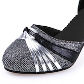 preiswerte Schuhe für Standardtanz und Modern Dance-Damen Ballsaal Schuhe für modern Dance Tanzschuhe Leistung Praxis Walzer Absätze Glitzer Farbaufsatz Kubanischer Absatz Erwachsene Schwarz