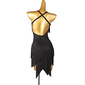 voordelige Latin danskleding-dans salsa latin dansjurk franjes kwastje split joint dames performance training mouwloze chinlon