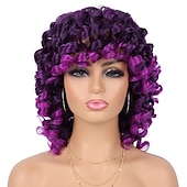 cheap Black &amp; African Wigs-Wig Short Afro Curly Wigs for Black Women Dark Brown Curly Wig with Bangs Fluffy Shoulder Length Wigs Heat Resistant Synthetic Colorful Wigs for Daily Party Use