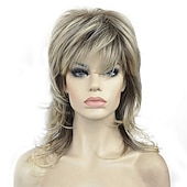 abordables Perruques Synthétiques Sans Bonnet-shaggy couches perruque longueur d&#039;épaule femmes perruque avec une frange de cheveux perruque de cheveux synthétiques de qualité supérieure pour les femmes