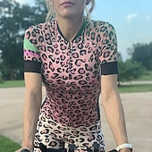 abordables Maillots de mujer-Mujer Maillot de Ciclismo Leopardo Manga Corta Bicicleta Maillot Camiseta con 3 bolsillos traseros MTB Bicicleta Montaña Ciclismo Carretera Secado rápido Bandas Reflectantes Bolsillo trasero