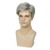 economico Parrucche uomo-parrucche da uomo breve parrucca grigio argento sintetico resistente al calore naturale parrucca di capelli cosplay di halloween