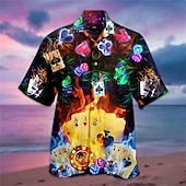 economico Camicie stampate da uomo-Per uomo Carte francesi Camicia Camicia con bottoni Manica corta Di tendenza Originale Informale Informale Giornaliero Spiaggia Primavera estate Collo ripiegabile 3D Bottone giù Nero Giallo Rosso