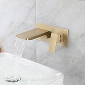 cheap Wall Mount-Bathroom Sink Faucet - Wall Mount / Waterfall Electroplated / Brushed Gold / Black Painted Finishes Mount Inside Wall mountedBath Taps