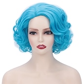 voordelige Feestpruiken-Kort Groen Groot Krullend Golvend Gelaagd Perücken voor Vrouwen Cosplay Feest Synthetisch Vezelhaar Perücken Halloween Perücken St.Patrick&#039;s Day Perücken