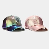 olcso Baseball sapkák-redőzött pu baseball sapka unisex férfi nő csillogó állítható kültéri snapback sapka színes csúcsos sapka színpadi hip-hop sapka