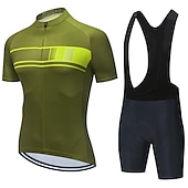 preiswerte Herrenbekleidungs-Sets-21Grams Herren Radtrikot mit Radhose kurz Trägern fahrradbekleidung set Kurzarm MTB Mountain Rennrad Schwarz Grün Dunkelgrün Streifen Fahhrad Sportkleidung 3D-Pad Atmungsaktiv Rasche Trocknung /