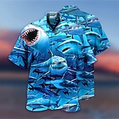 billiga Ocean Print-Herr Haj Tropisk Skjorta Hawaii skjorta Aloha skjorta Skjorta Nedvikt Mode Designer Ledigt Utomhus Gata Ledigt Blå S M L