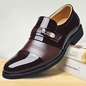 preiswerte Herrenpantoletten &amp; -slipper-Herren-Loafer aus braunem Lack-Kunstleder mit perforiertem Design – formelle Schlupfschuhe fürs Business und besondere Anlässe