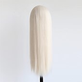 baratos Perucas Sintéticas sem Touca-Loira platinada longa reta com franja sintética sem renda peruca frontal para mulheres natural longa reta média # 60 máquina de cor feita cosplay peruca de uso diário perucas barbiecore