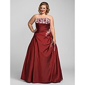 cheap Plus Size Dresses-Ball Gown Plus Size Dress Prom Formal Evening Floor Length Sleeveless Strapless Taffeta with Beading Appliques 2024