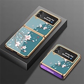 Недорогие Чехлы для Samsung-телефон Кейс для Назначение SSamsung Galaxy Z Flip 5 Z Flip 4 Z Flip 3 Кейс на заднюю панель Флип Мода Защитная пленка для объектива камеры Цветы Закаленное стекло