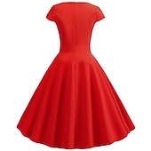 tanie Sukienki-Retro / vintage Lata 50. Sukienka z linii Rockabilly Sukienka huśtawka Krótki kimonowy Łuk Równina W serek Strój na bal maskowy Damskie Bal maskowy Spotkanie towarzyskie Herbaciane przyjęcie Codzienne