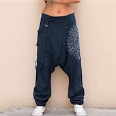 cheap Retro-Men&#039;s Harem Trousers Summer Pants Tapered Carrot Pants Baggy Pants Elastic Waist Print Multiple Pockets Graphic Prints Comfort Soft Casual Daily Stylish Classic Style Black White