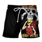 cheap Cartoon &amp; Movie Character Graphic-One Piece Monkey D. Luffy Portgas D. Ace Beach Shorts Board Shorts Back To School Anime Harajuku Graphic Kawaii For Couple&#039;s Men&#039;s Women&#039;s Adults&#039; Back To School Hot Stamping
