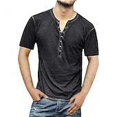 Men's Button T Shirt T Shirt Henley Shirt Short Sleeve Henley Summer Plain Fashion Lightweight Comfortable Button-Down Vacation Casual Holiday Wine Blue Green Top Tee for Men 8