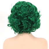 voordelige Feestpruiken-Kort Groen Groot Krullend Golvend Gelaagd Perücken voor Vrouwen Cosplay Feest Synthetisch Vezelhaar Perücken Halloween Perücken St.Patrick&#039;s Day Perücken