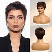 cheap Human Hair Capless Wigs-Human Hair Blend Wig Short Straight Natural Straight Pixie Cut Side Part Layered Haircut Asymmetrical Black White Green Cosplay Curler &amp; straightener Natural Hairline Capless Burmese Hair Women&#039;s All