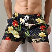 baratos calção de banho boxer masculino-Homens Calção Justo de Natação Shorts de Natação Secagem Rápida Leve Bermuda de Surf Roupa de banho Com bolsos Forro de malha Com Cordão Natação Surfe Praia Esportes Aquáticos Floral Verão