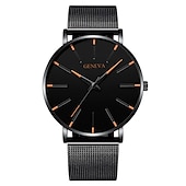 economico Orologi al quarzo-Orologio al quarzo di Ginevra per uomini orologio minimalista ultra sottile in acciaio inossidabile orologio elegante da uomo orologio al quarzo business casual
