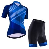 economico Set di abbigliamento da donna-Per donna Maglia con salopette corta da ciclismo Maglia con pantaloncini da ciclismo Manica corta Ciclismo da montagna Cicismo su strada Nero Rosso Blu Pop art Strisce Bicicletta Asciugatura rapida