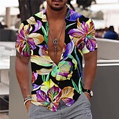cheap Floral Print-Men&#039;s Floral Tropical Flowers Shirt Summer Hawaiian Shirt Aloha Shirt Short Sleeve Shirt Turndown Fashion Designer Casual Outdoor Street Casual Black White Yellow Print S M L
