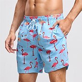 お買い得  動物と鳥-男性用 グラフィック フラミンゴ スイミングトランクス ボードショーツ スイムショーツ ミディアムウエスト ファッション ハワイアン クラシック カジュアル 日常 祝日 メッシュ裏地付き 弾性ウエスト プリント デザイナー 衣類