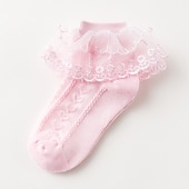 preiswerte Kindersocken-Kinder Mädchen Socken Weiß Rosa Gelb Einfarbig Gitter Frühling Sommer nette Art Freizeitskleidung 1-12 Jahre