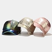 olcso Baseball sapkák-redőzött pu baseball sapka unisex férfi nő csillogó állítható kültéri snapback sapka színes csúcsos sapka színpadi hip-hop sapka