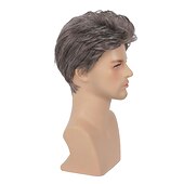 olcso Férfiparókák-férfi parókák szürke rövid réteges paróka szintetikus helyettesítő cosplay jelmez buli napi viselet haj paróka